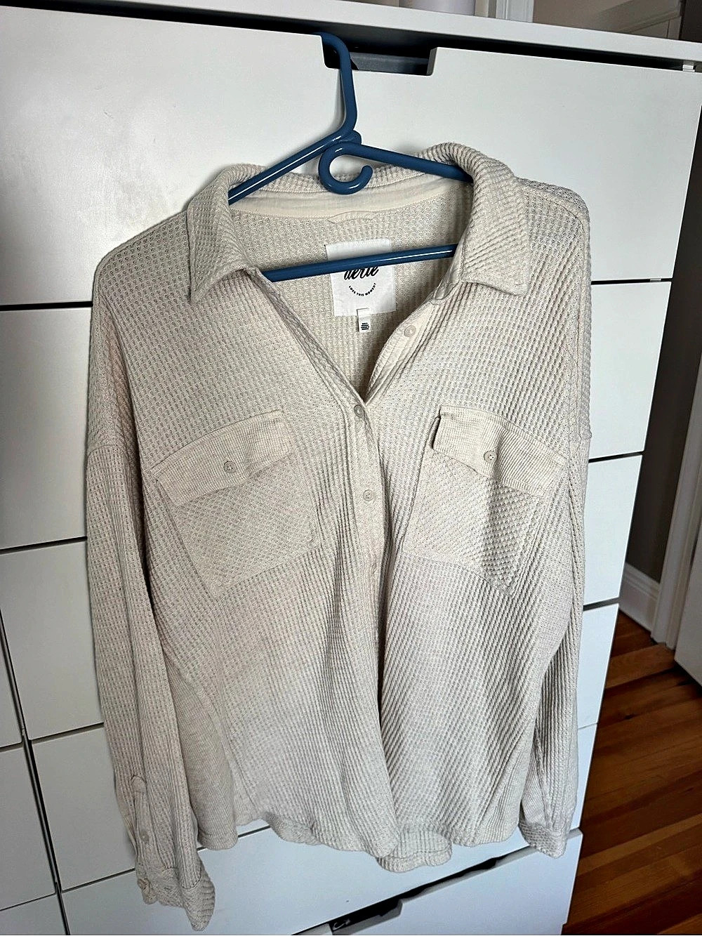 Aerie LumberJane Waffle Shirt Knit Cardigan Cream Large